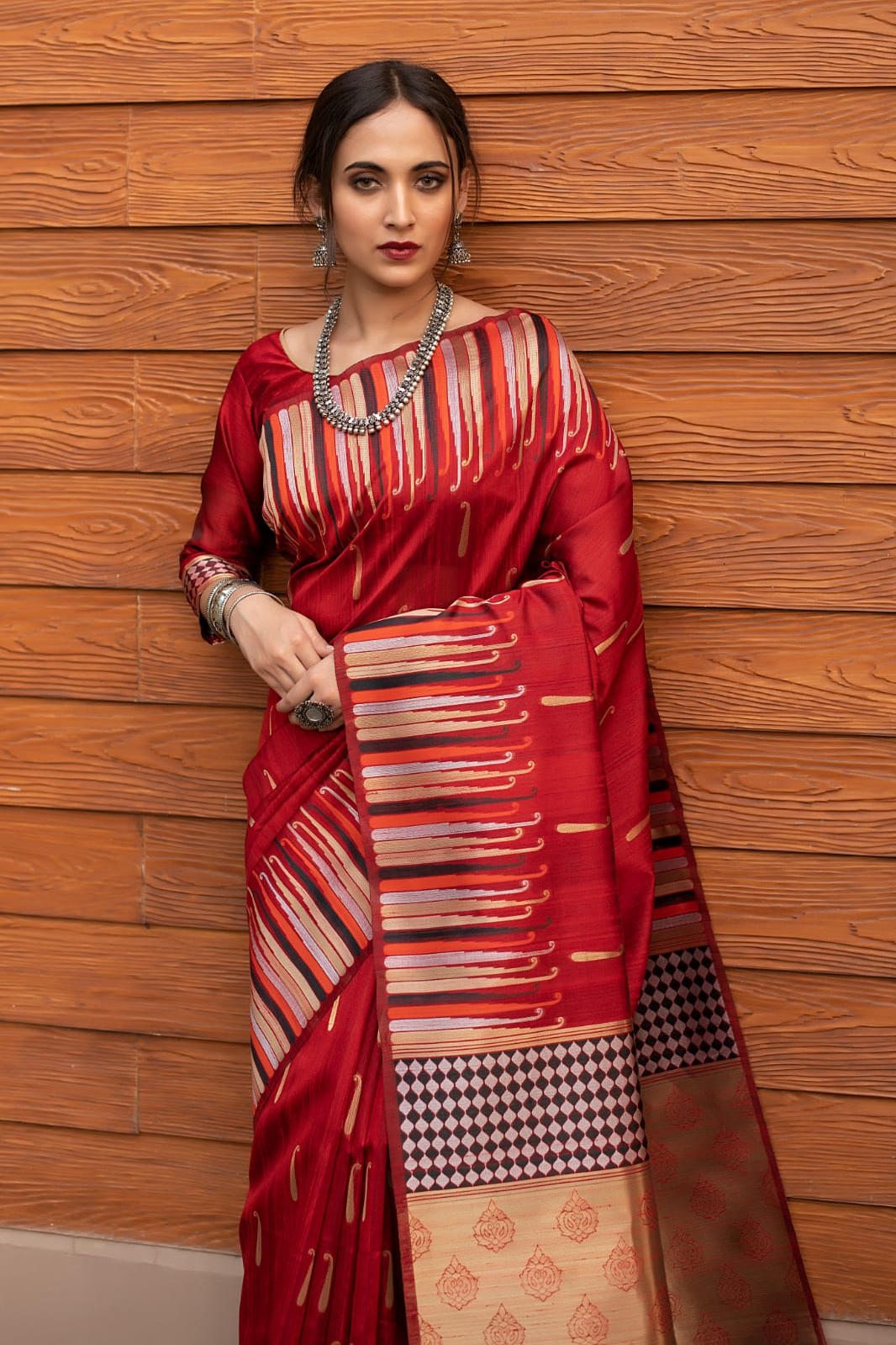 Pure Tussar Silk Ikkat Woven Border Saree