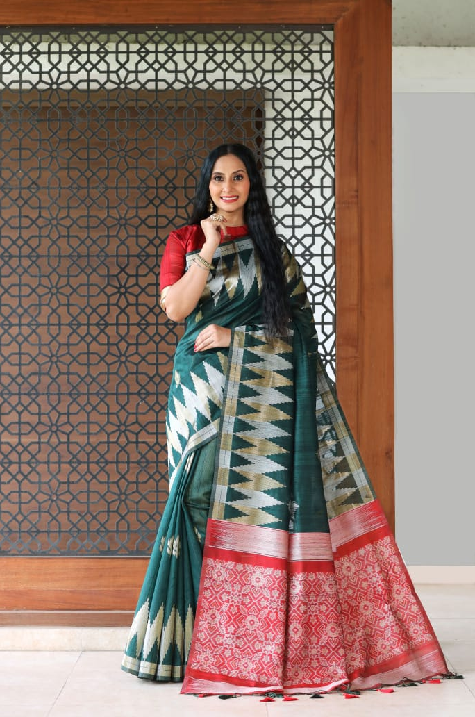 Pure Tussar Silk Patola Woven Pallu Saree