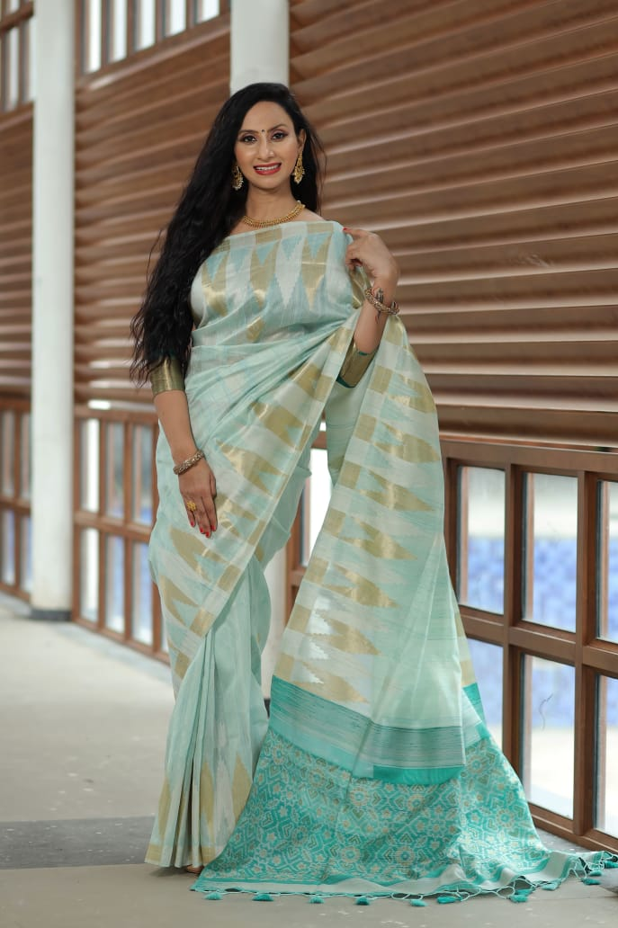 Pure Tussar Silk Patola Woven Pallu Saree