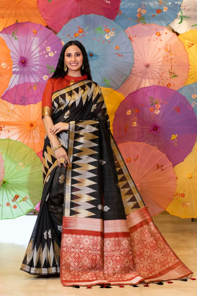 Pure Tussar Silk Patola Woven Pallu Saree