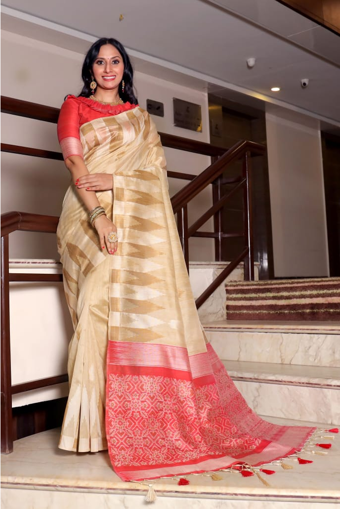 Pure Tussar Silk Patola Woven Pallu Saree