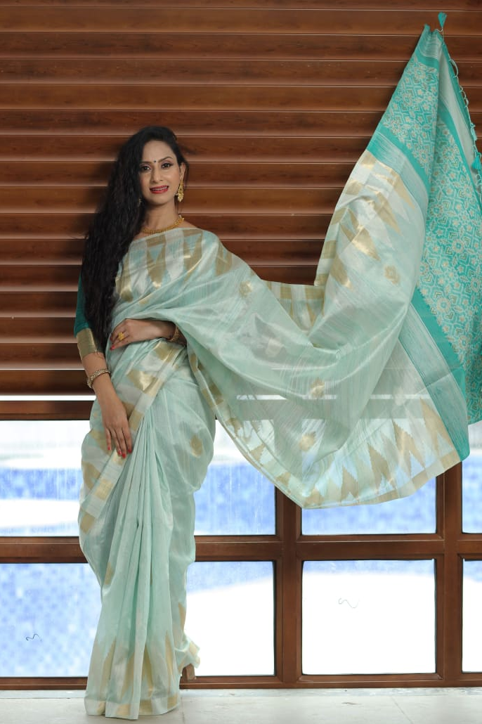 Pure Tussar Silk Patola Woven Pallu Saree