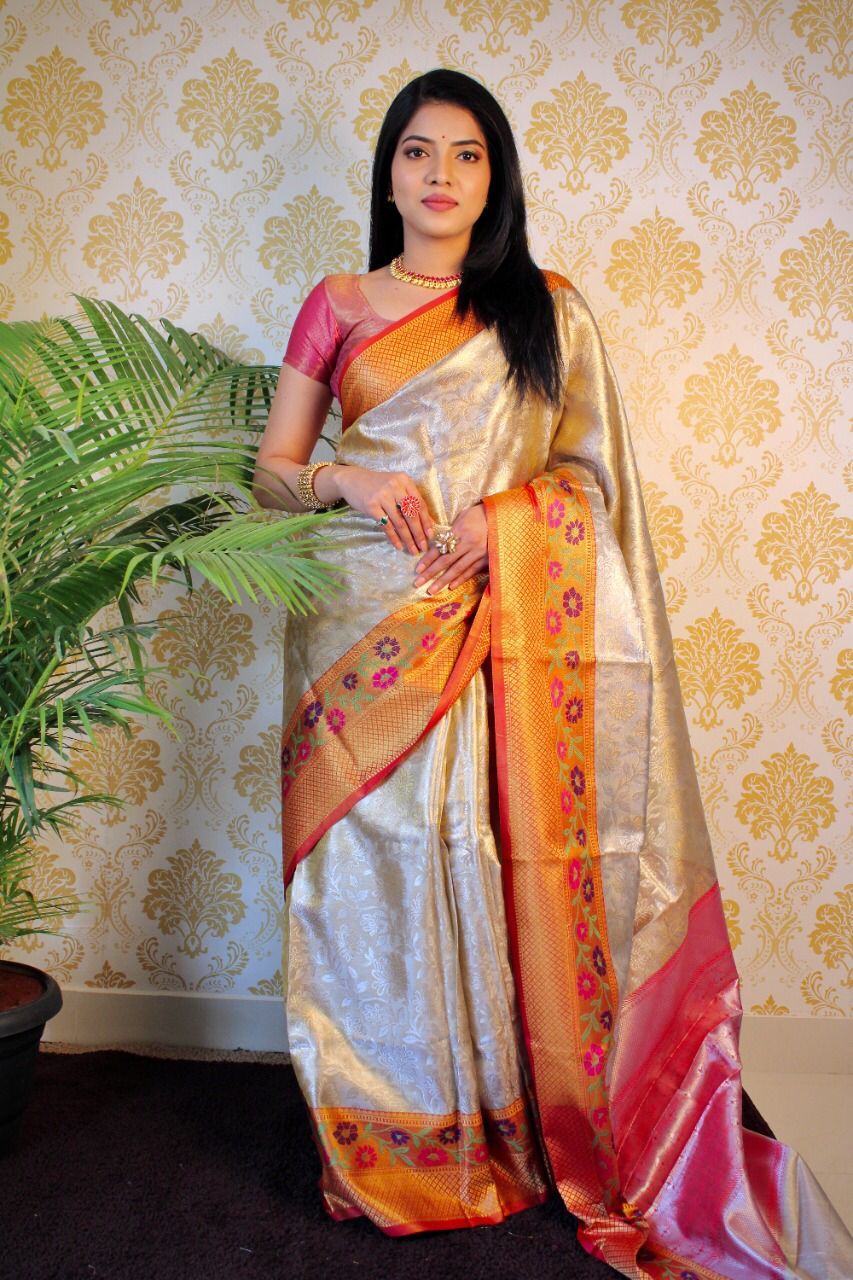 Pure Kora Tussar Silk With Rich Pallu Saree