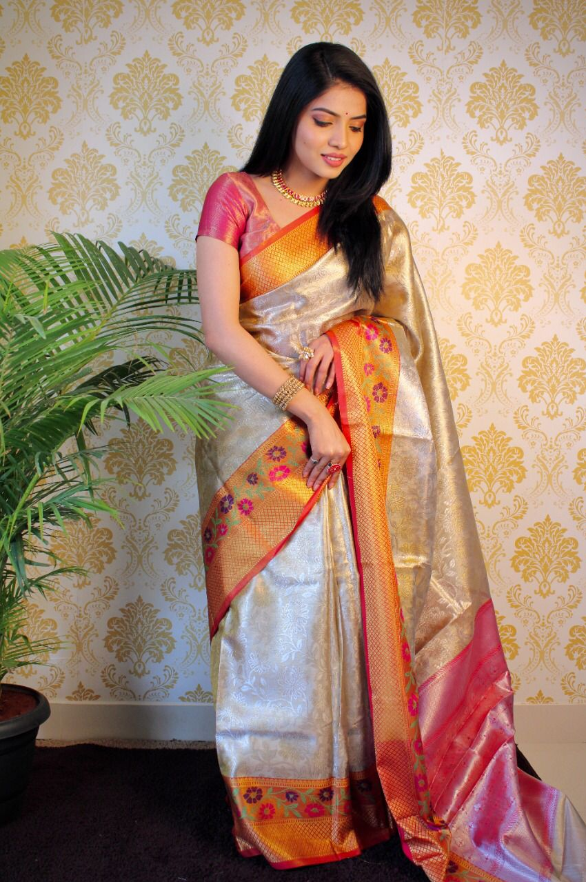 Pure Kora Tussar Silk With Rich Pallu Saree