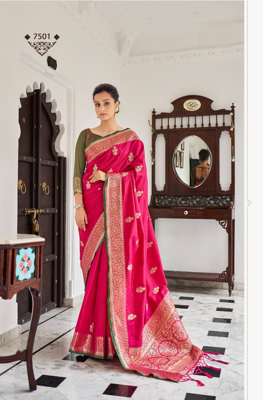 Banarasi Silk Weaving Saree With Contrast Blouse
