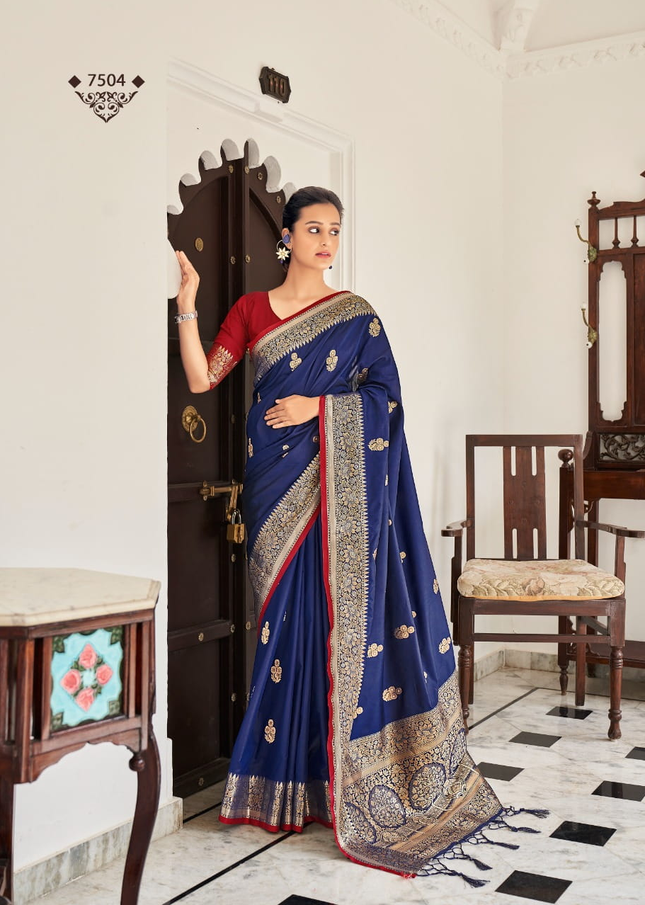 Banarasi Silk Weaving Saree With Contrast Blouse