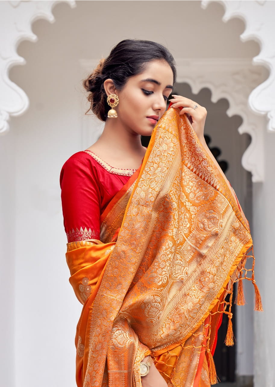 Banarasi Silk Weaving Saree With Contrast Blouse