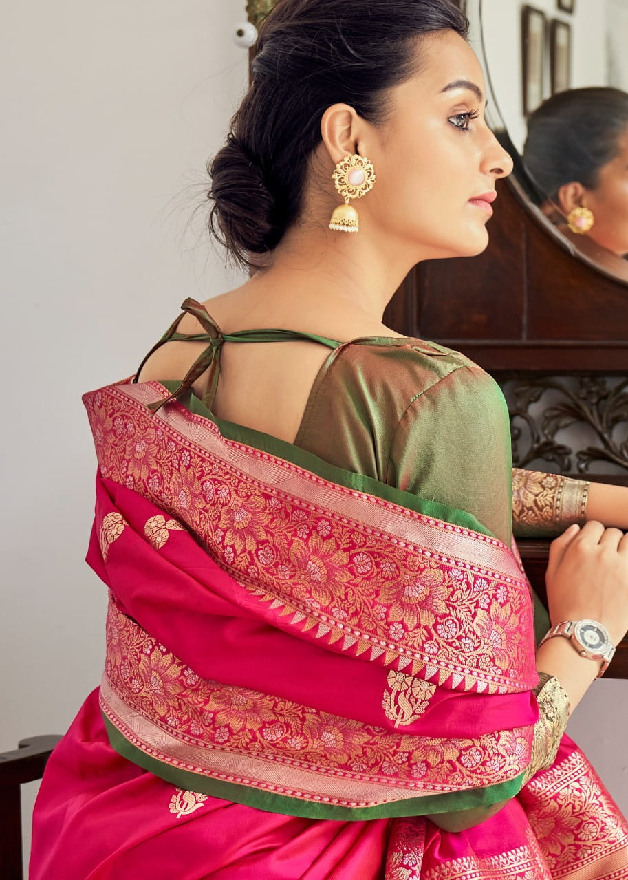 Banarasi Silk Weaving Saree With Contrast Blouse