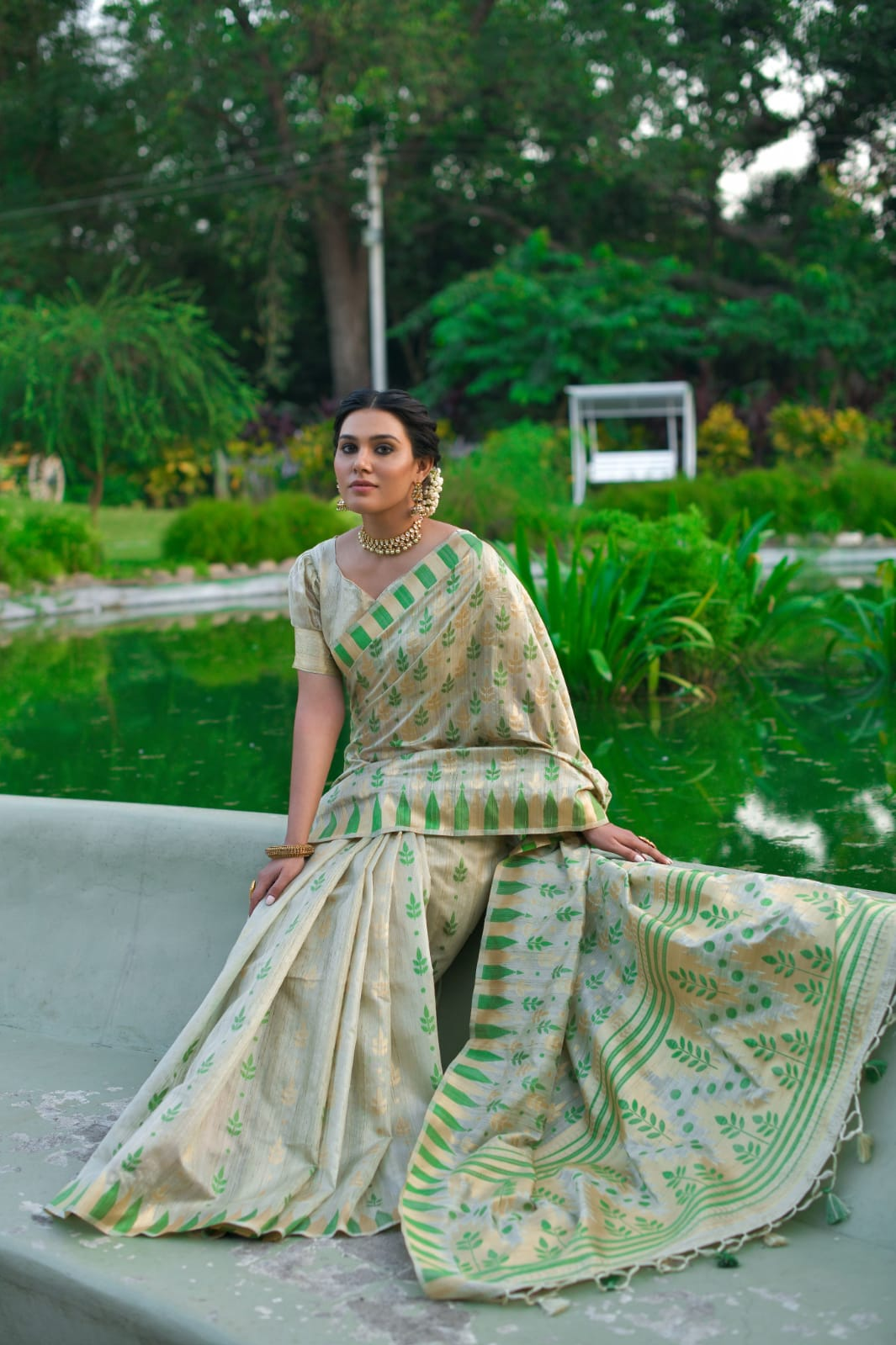 Pure Tussar Silk Jamdani Weaving Saree