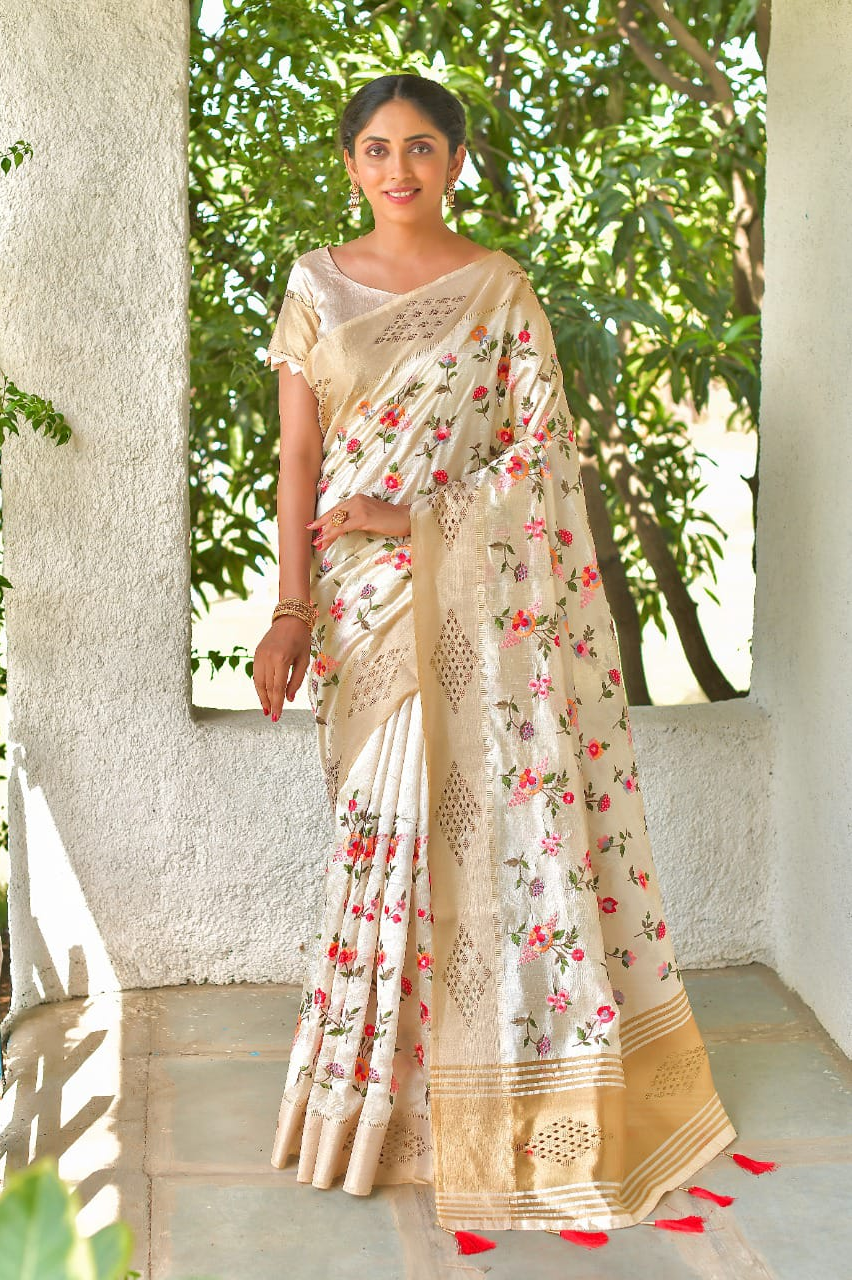 Mysore Silk Embroidered Cutwork Saree