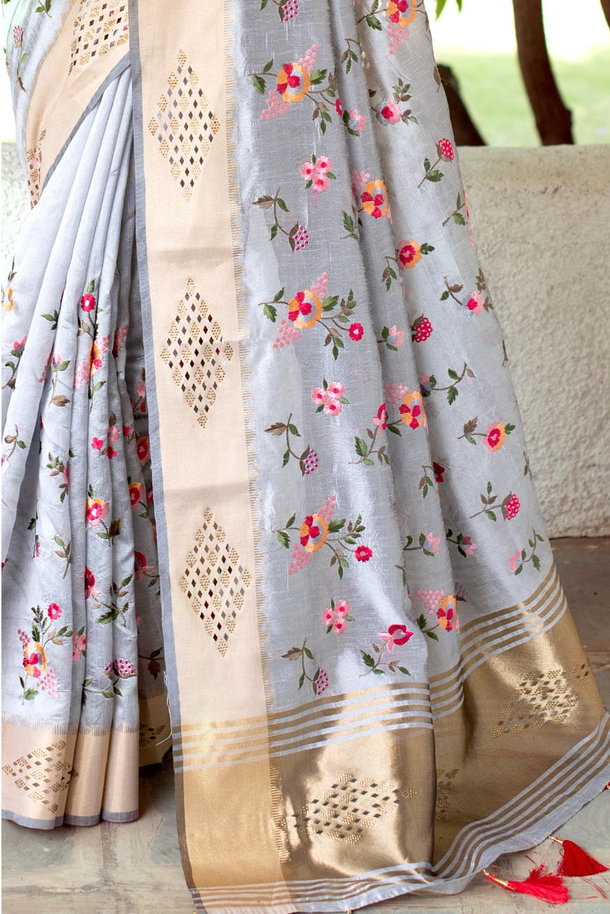 Mysore Silk Embroidered Cutwork Saree
