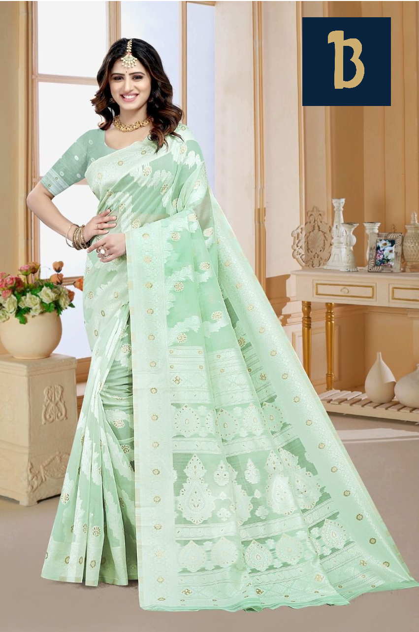 Organza Silk Jacquard Silver Zari Weaved Saree