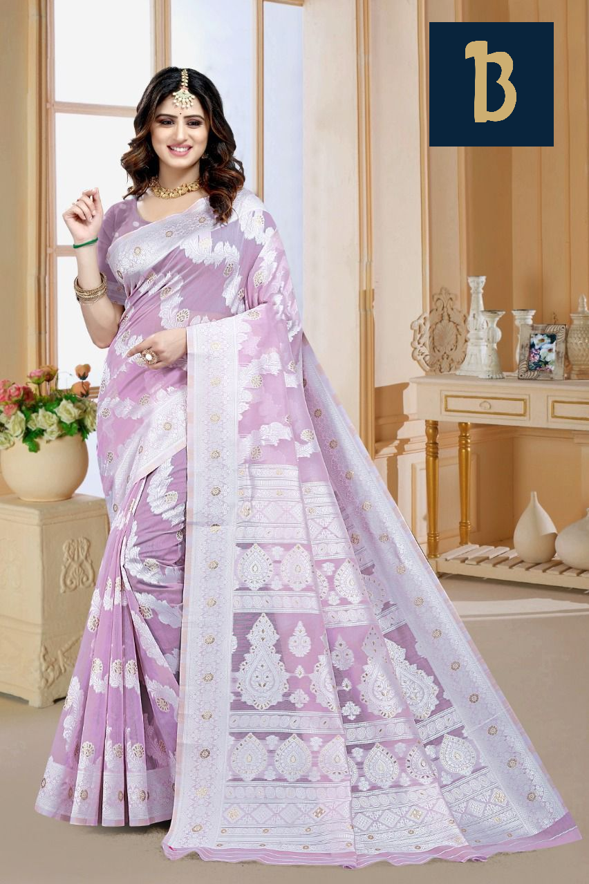 Organza Silk Jacquard Silver Zari Weaved Saree