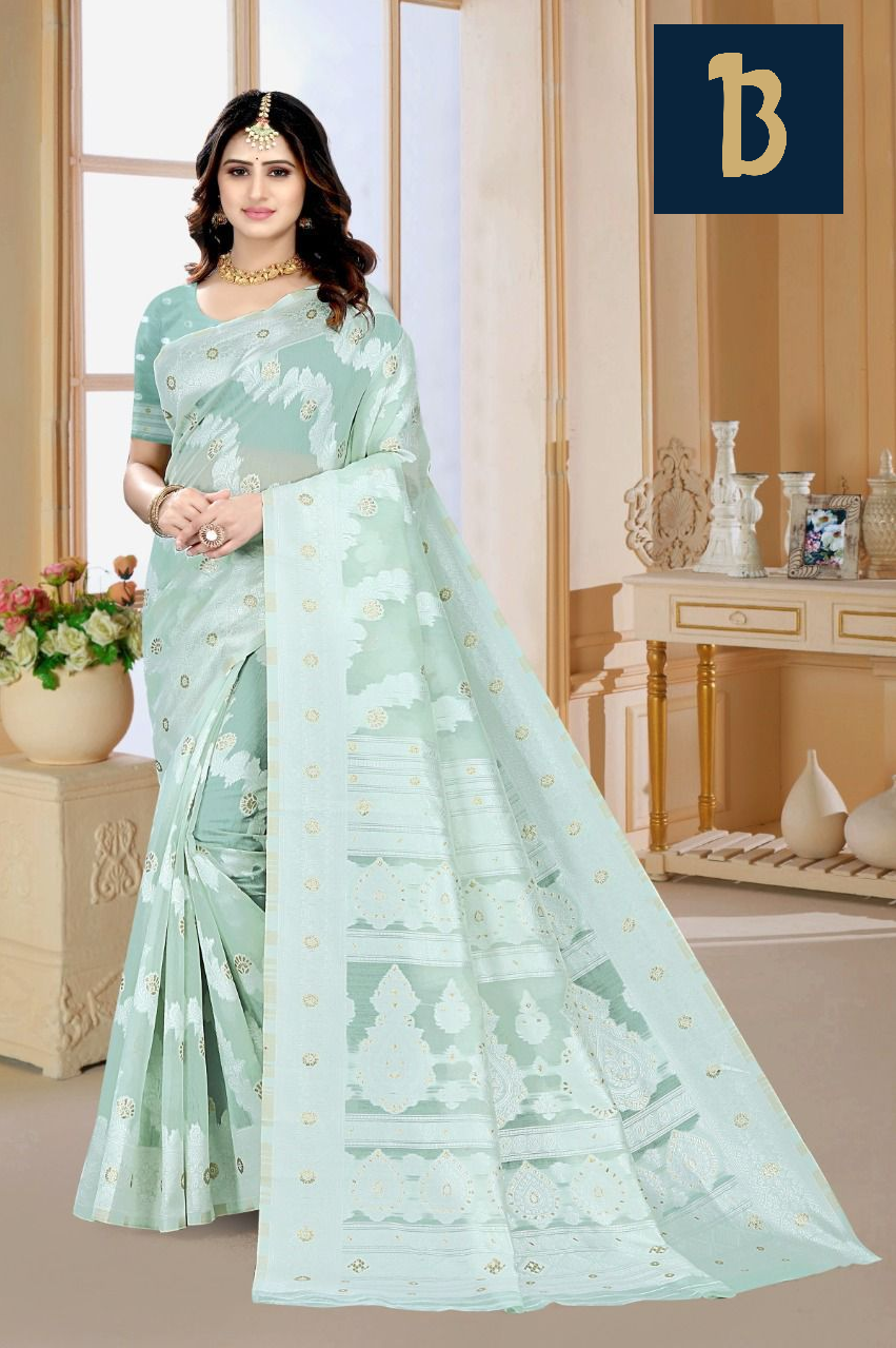 Organza Silk Jacquard Silver Zari Weaved Saree