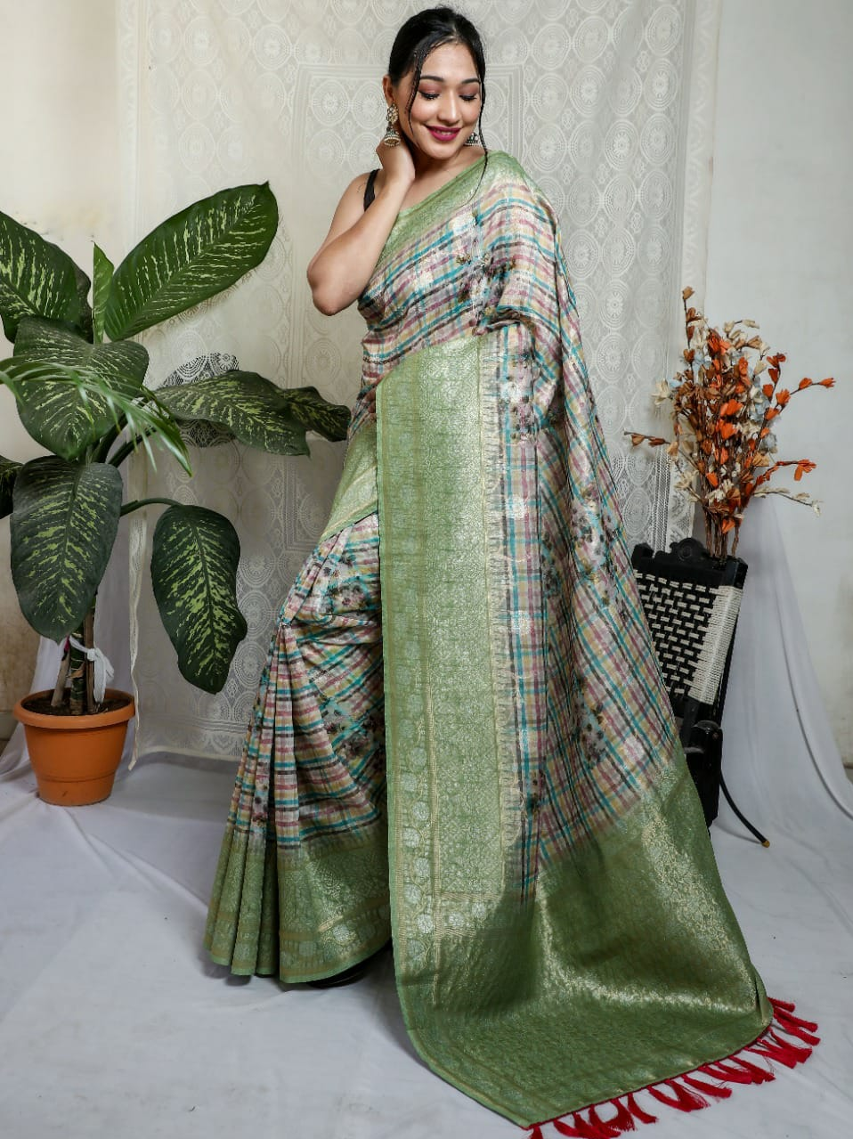 Pure Mushroom Silk Zari Weaving Saree