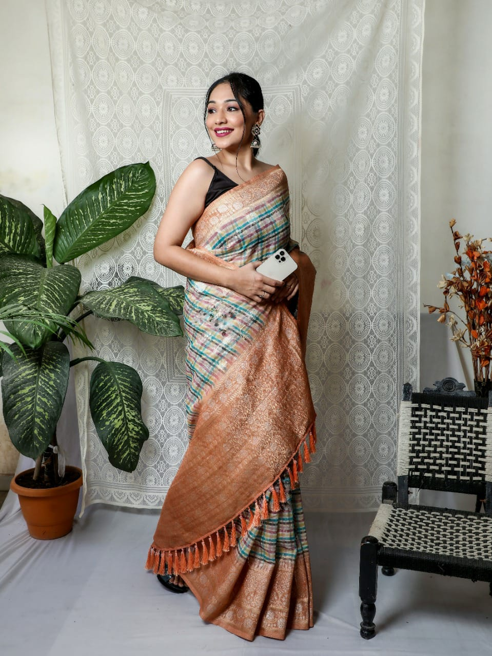 Pure Mushroom Silk Zari Weaving Saree