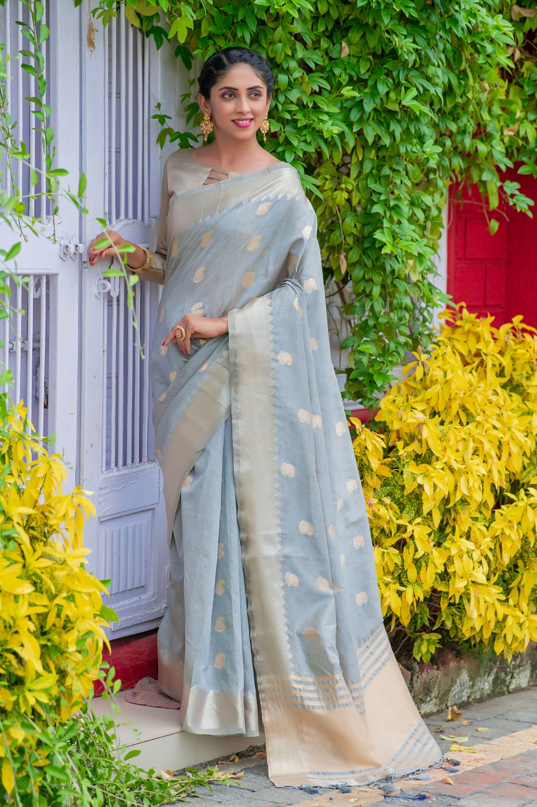 Pure Cotton Silk Zari Weaves Butties Saree