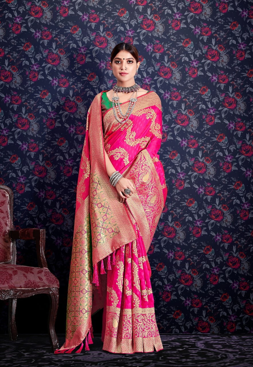 Pure Banarasi Silk Weaving Leheriya Zari Weaving Saree