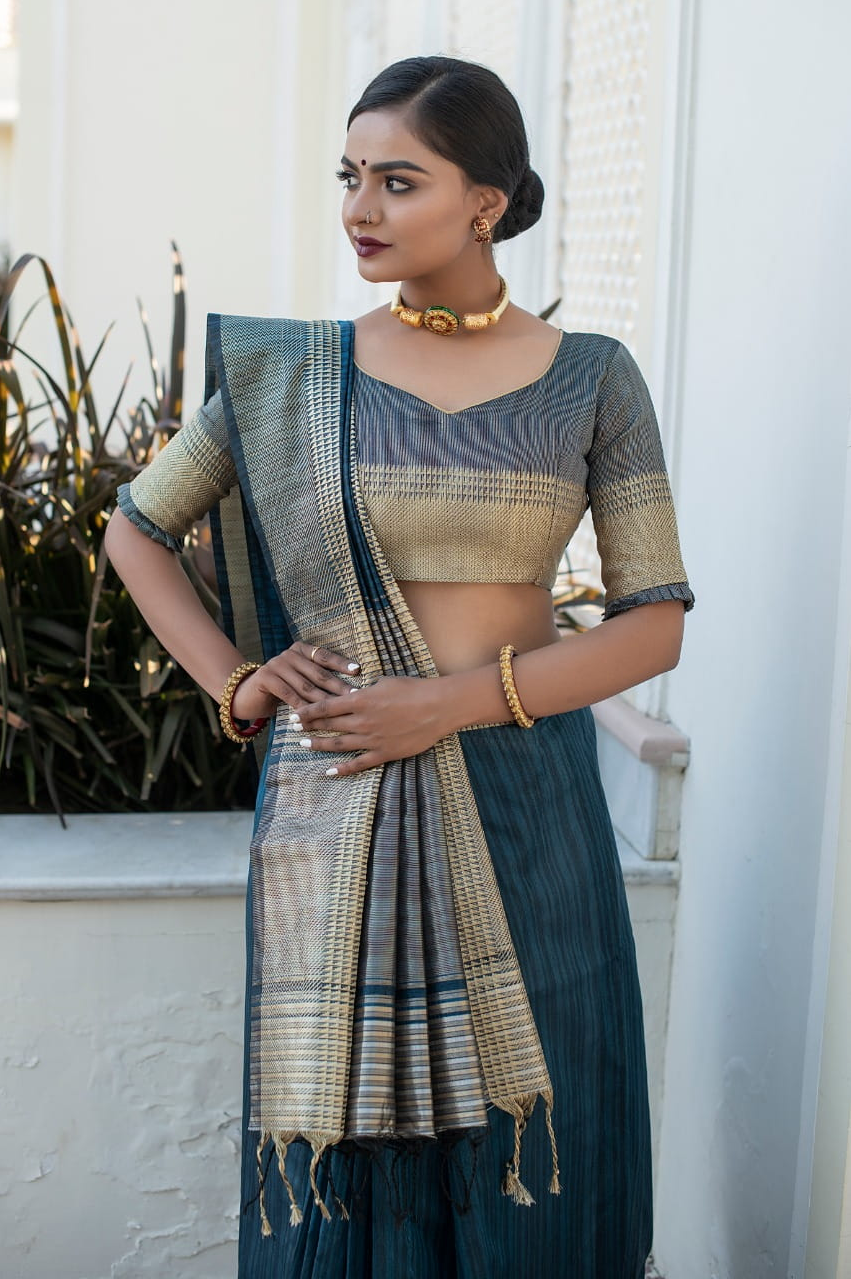 Pure Tussar Silk Plain Weaving Zari Border Saree