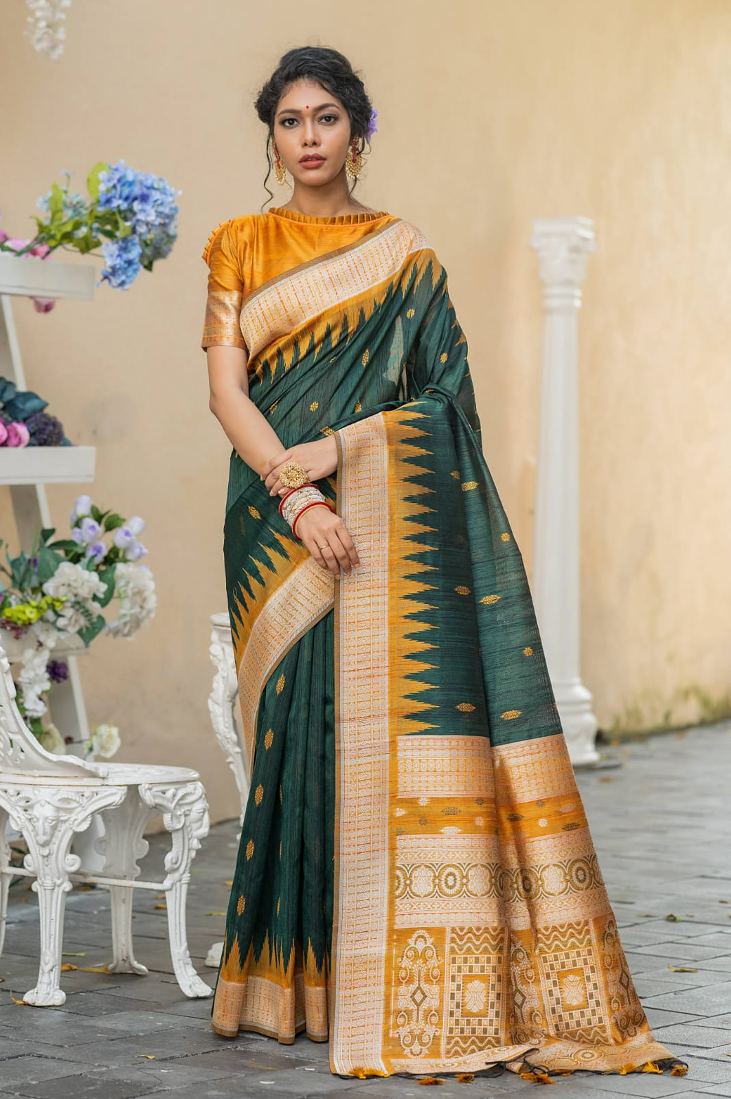 Pure Tussar Silk Zari Weaving Rich Pallu Temple Border Saree