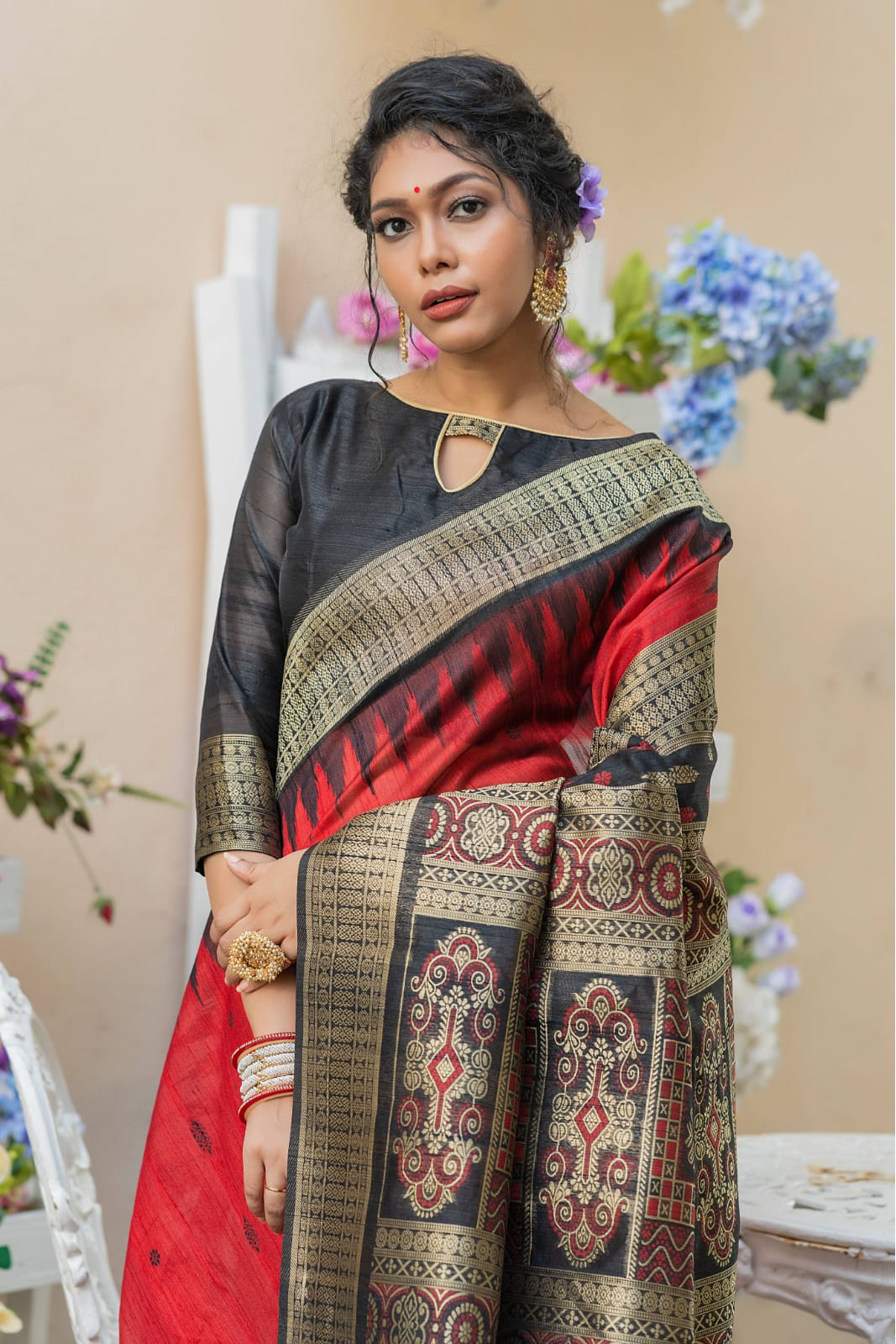 Pure Tussar Silk Zari Weaving Rich Pallu Temple Border Saree