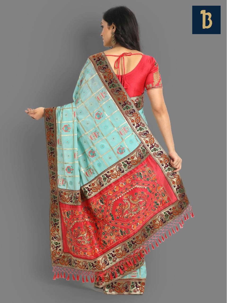 Soft Chinon Silk Embroidery Diamond Work Saree