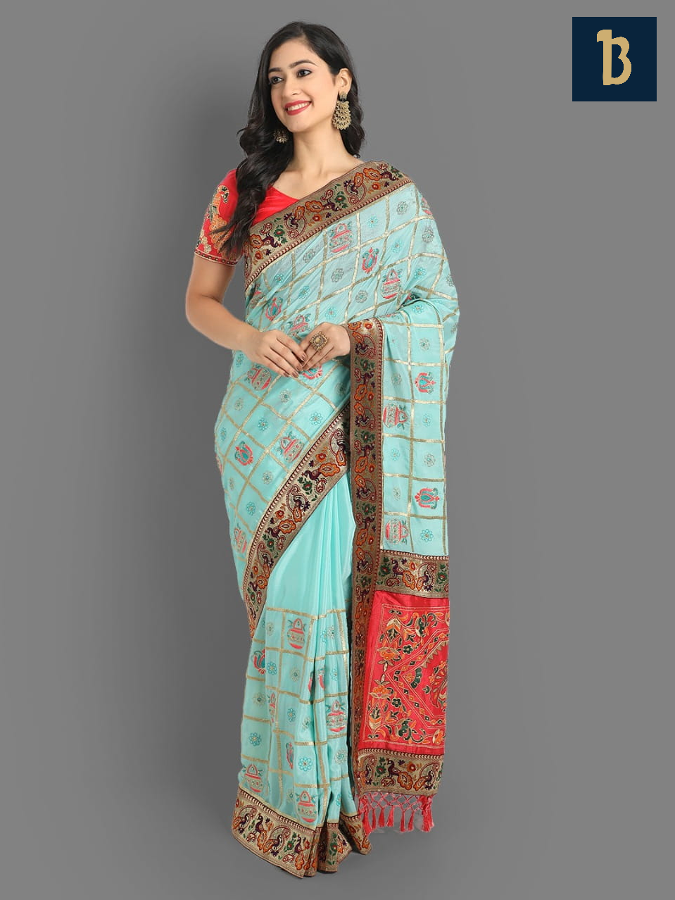 Soft Chinon Silk Embroidery Diamond Work Saree