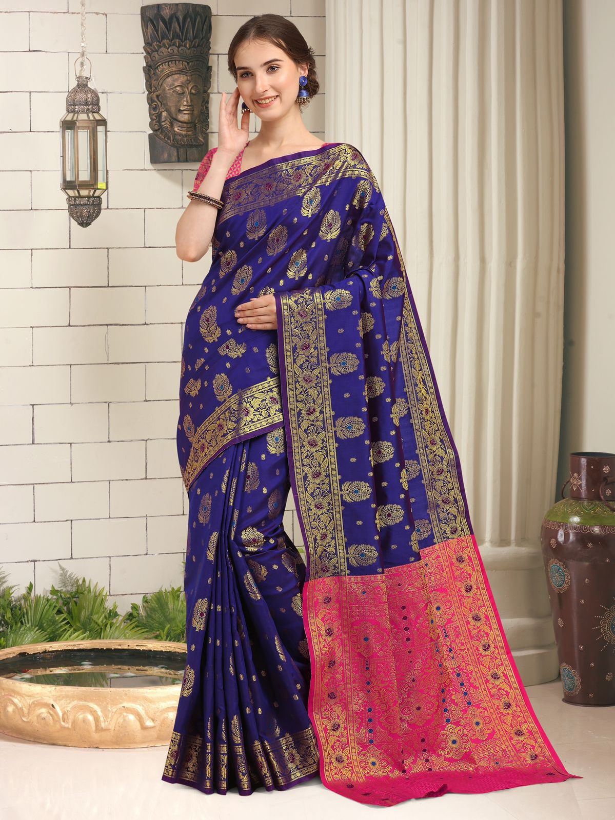 Banarasi Silk Gold Zari Weaving With Rich Pallu Saree