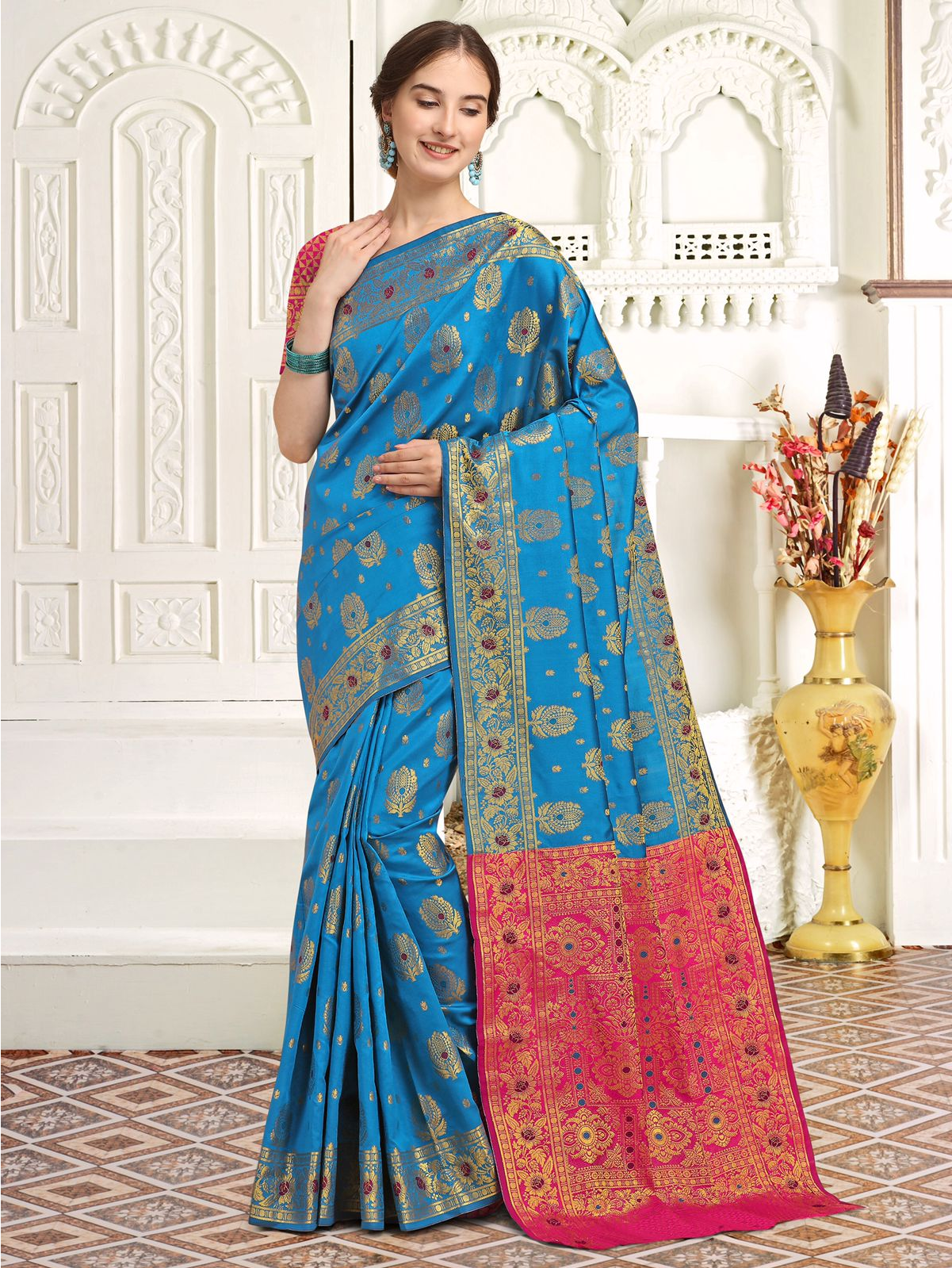 Banarasi Silk Gold Zari Weaving With Rich Pallu Saree