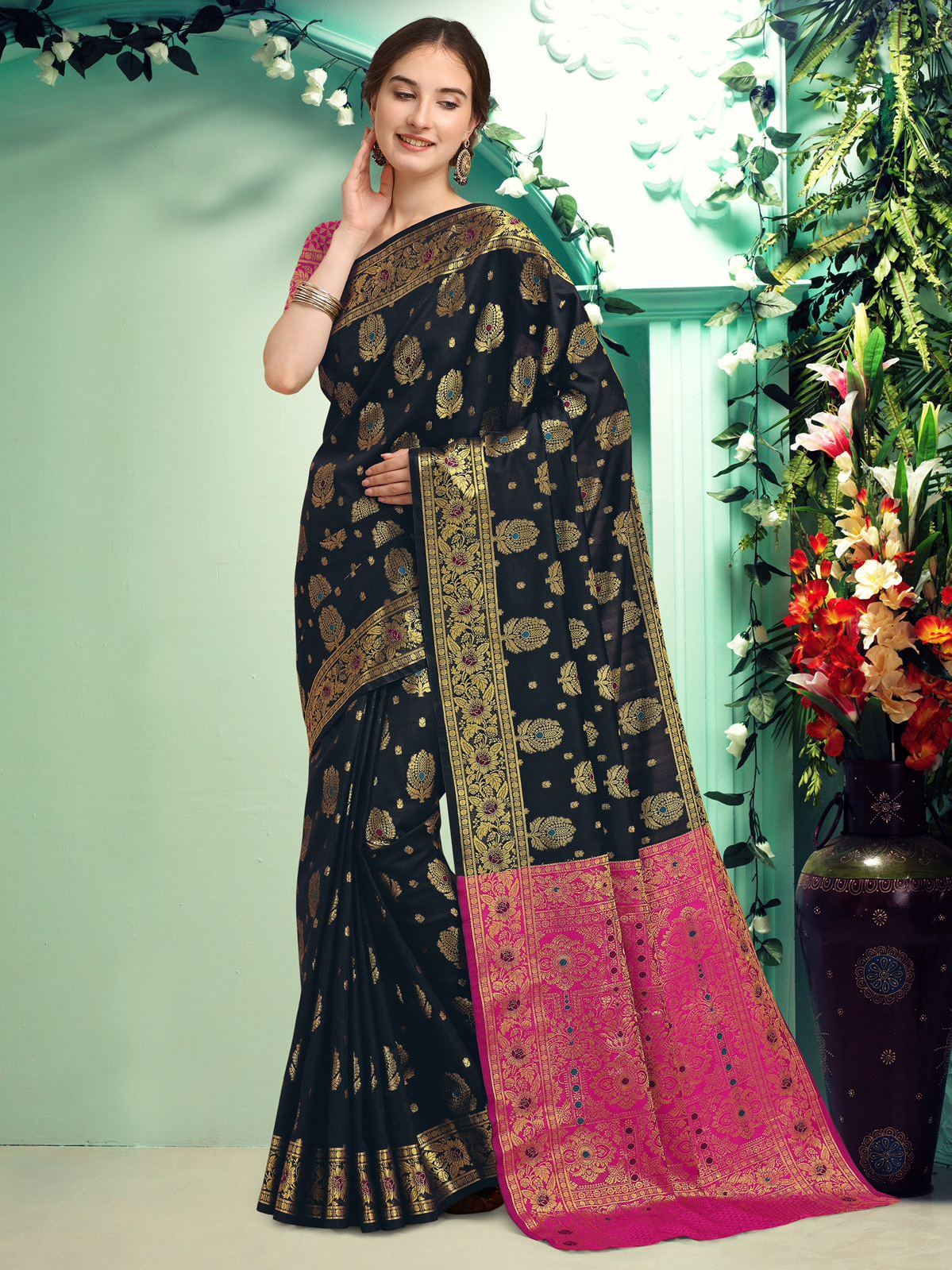 Banarasi Silk Gold Zari Weaving With Rich Pallu Saree