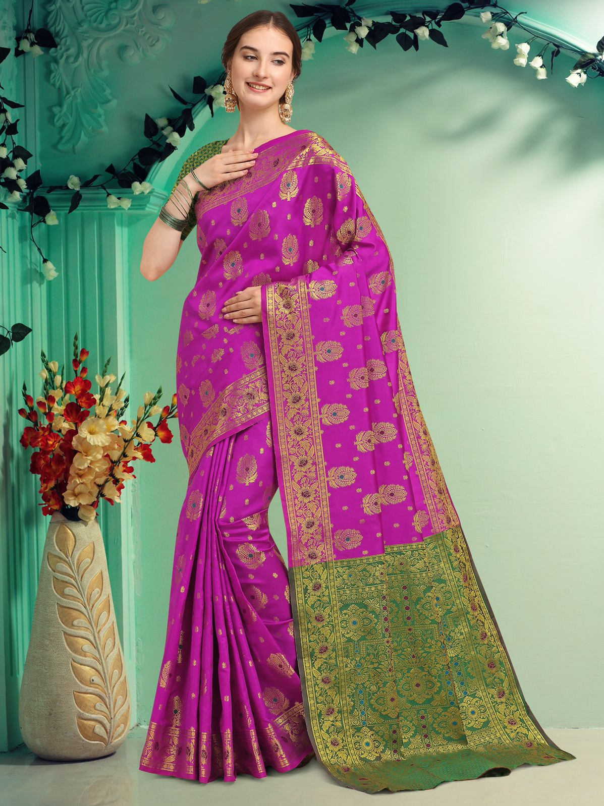 Banarasi Silk Gold Zari Weaving With Rich Pallu Saree