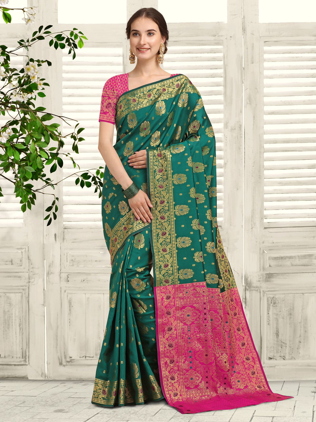 Banarasi Silk Gold Zari Weaving With Rich Pallu Saree