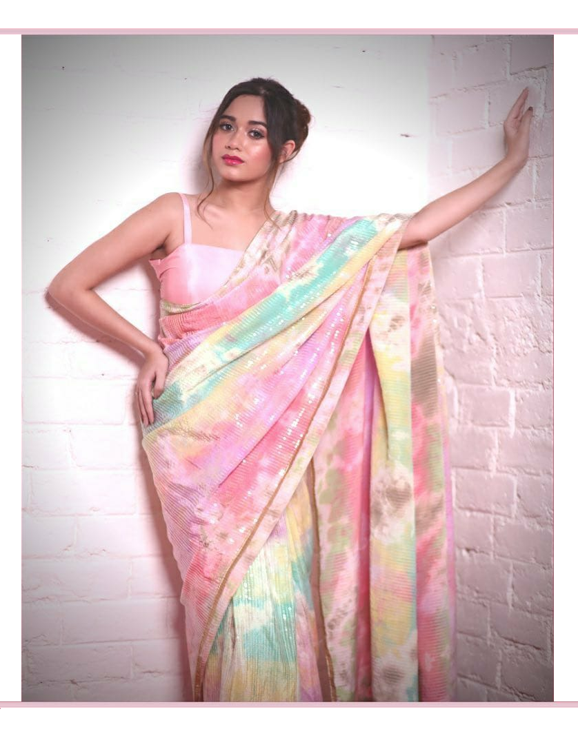 Vichitra Silk All Over Sequence Work Digital Printed Saree