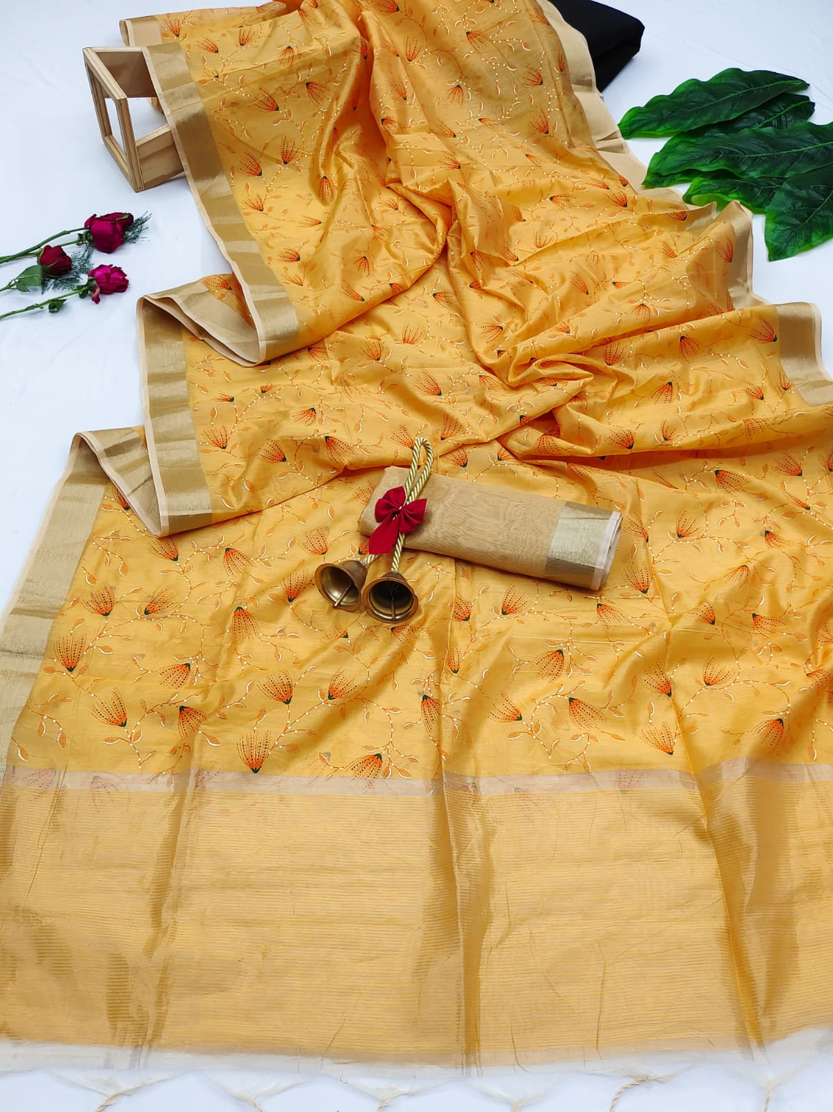 Pure Soft Jenny Silk Weaving Hand Print Saree