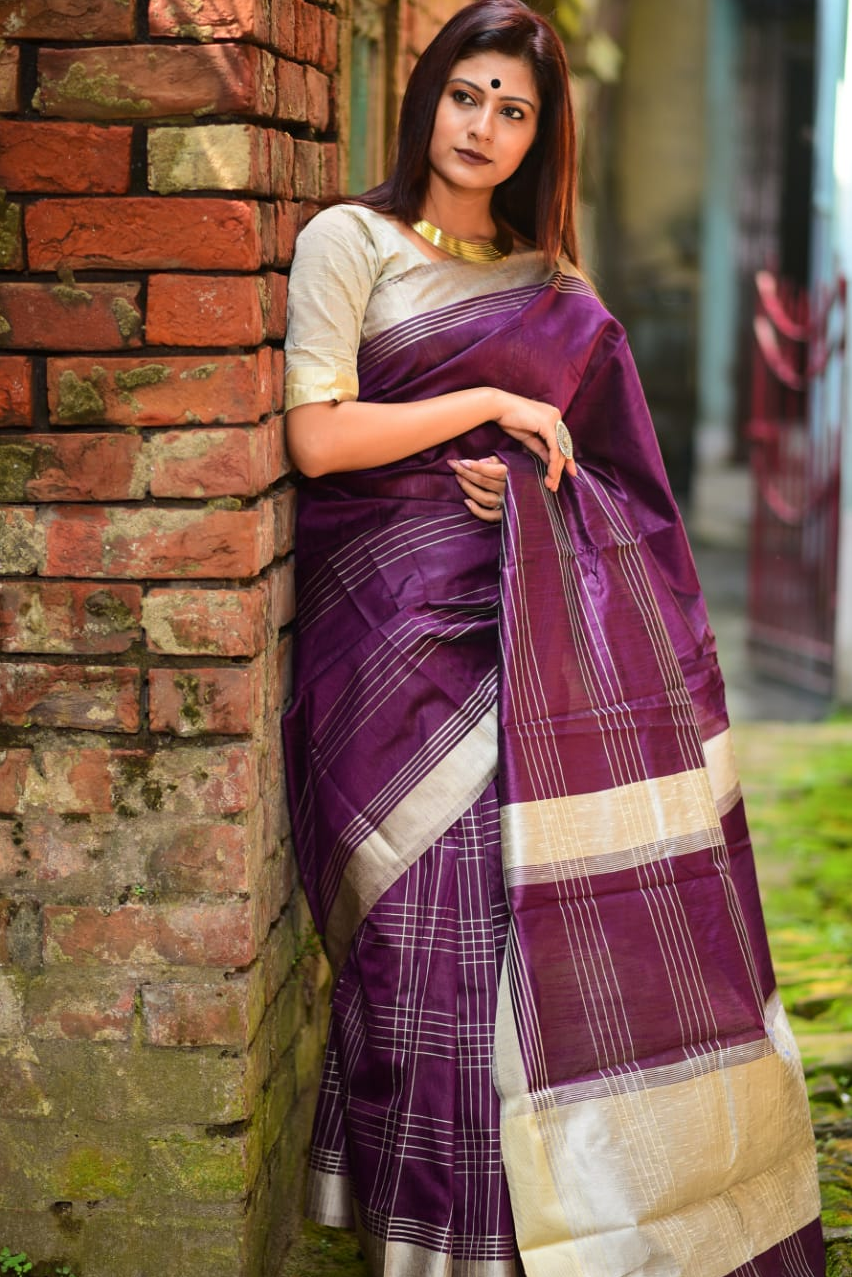 Cotton Silk Check Lining Pallu Saree
