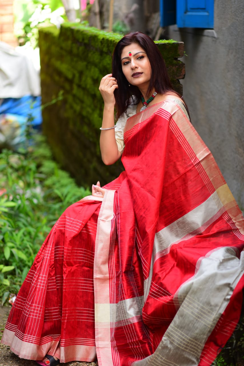 Cotton Silk Check Lining Pallu Saree