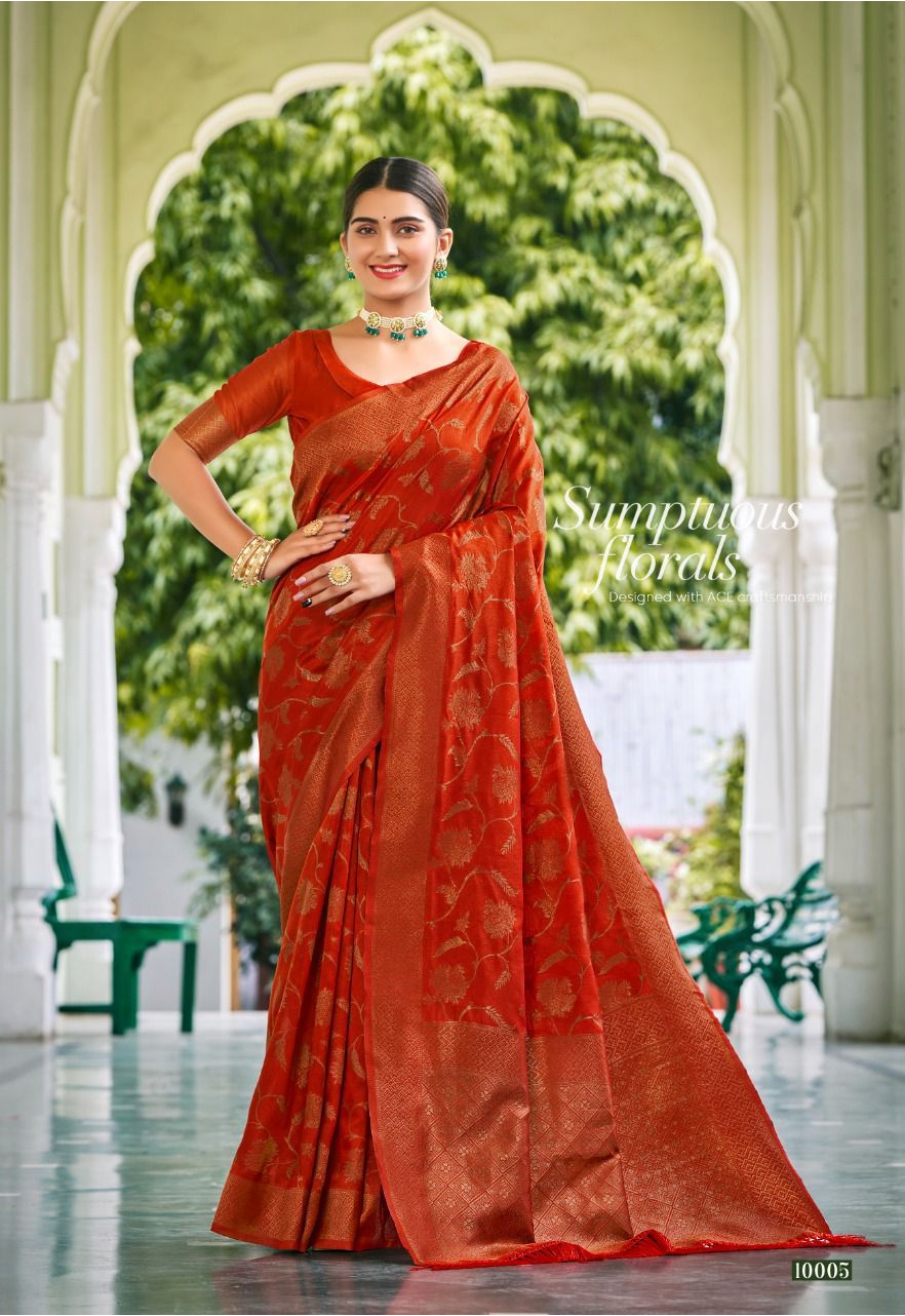 Banarasi Silk Saree All Over Zari Jaal Work Weaved