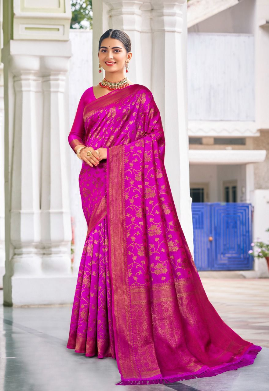 Banarasi Silk Saree All Over Zari Jaal Work Weaved