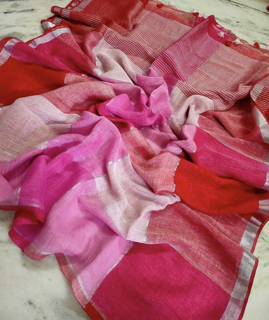 Gulal Rekha - Handwoven Pure Linen Saree
