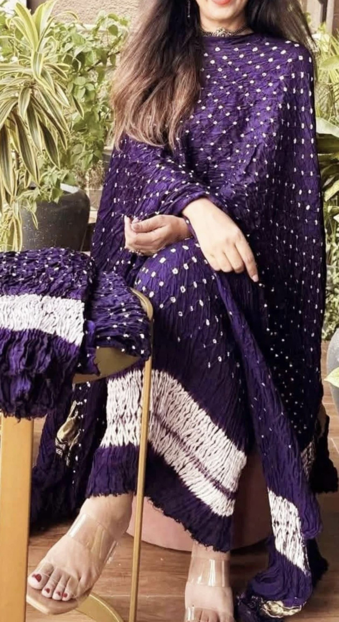 Regal Purple Bandhani Shibori Unstitched Suit Set in Pure Modal Silk