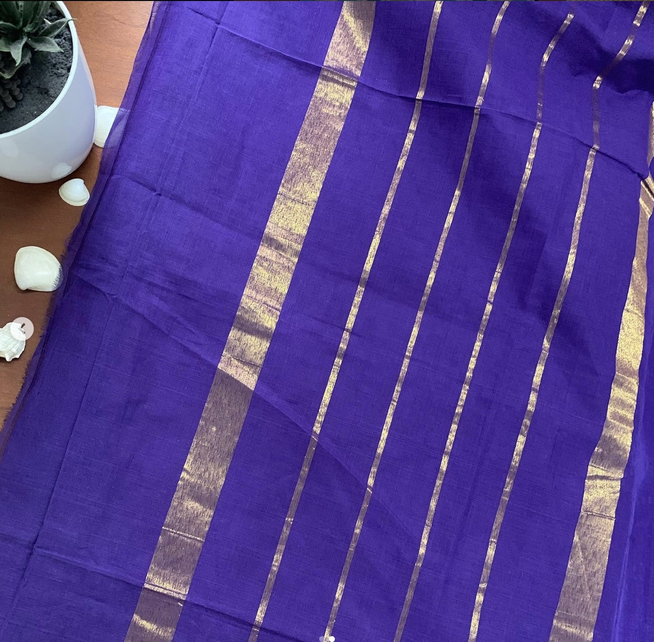 Indira Venkatagiri Handwoven Cotton Saree in Deep Blue with Ikat border