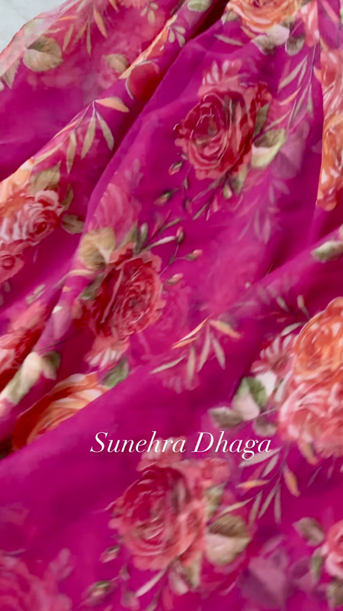 GULABNAMA- Rani Pink Floral Georgette Saree