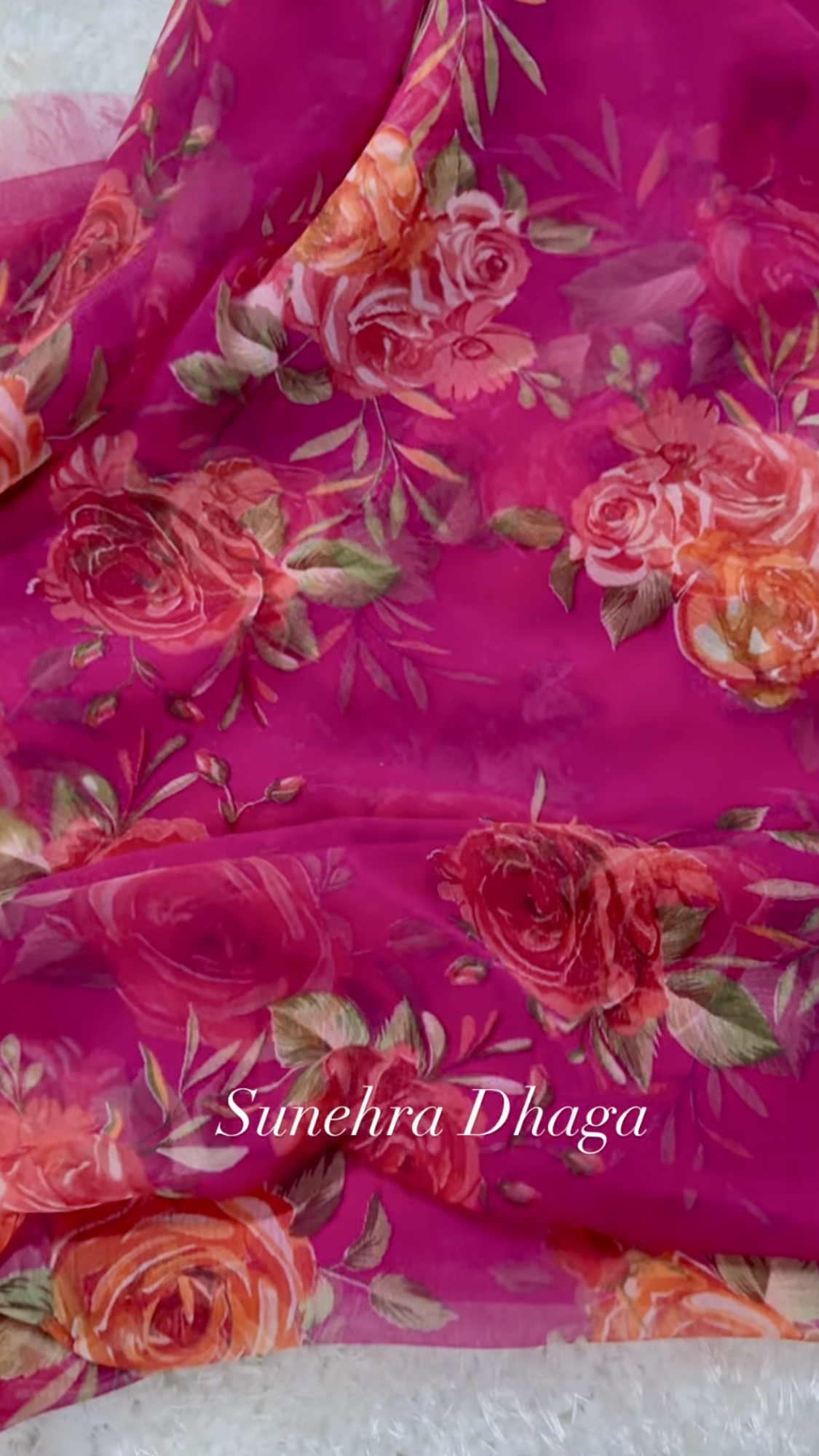 GULABNAMA- Rani Pink Floral Georgette Saree
