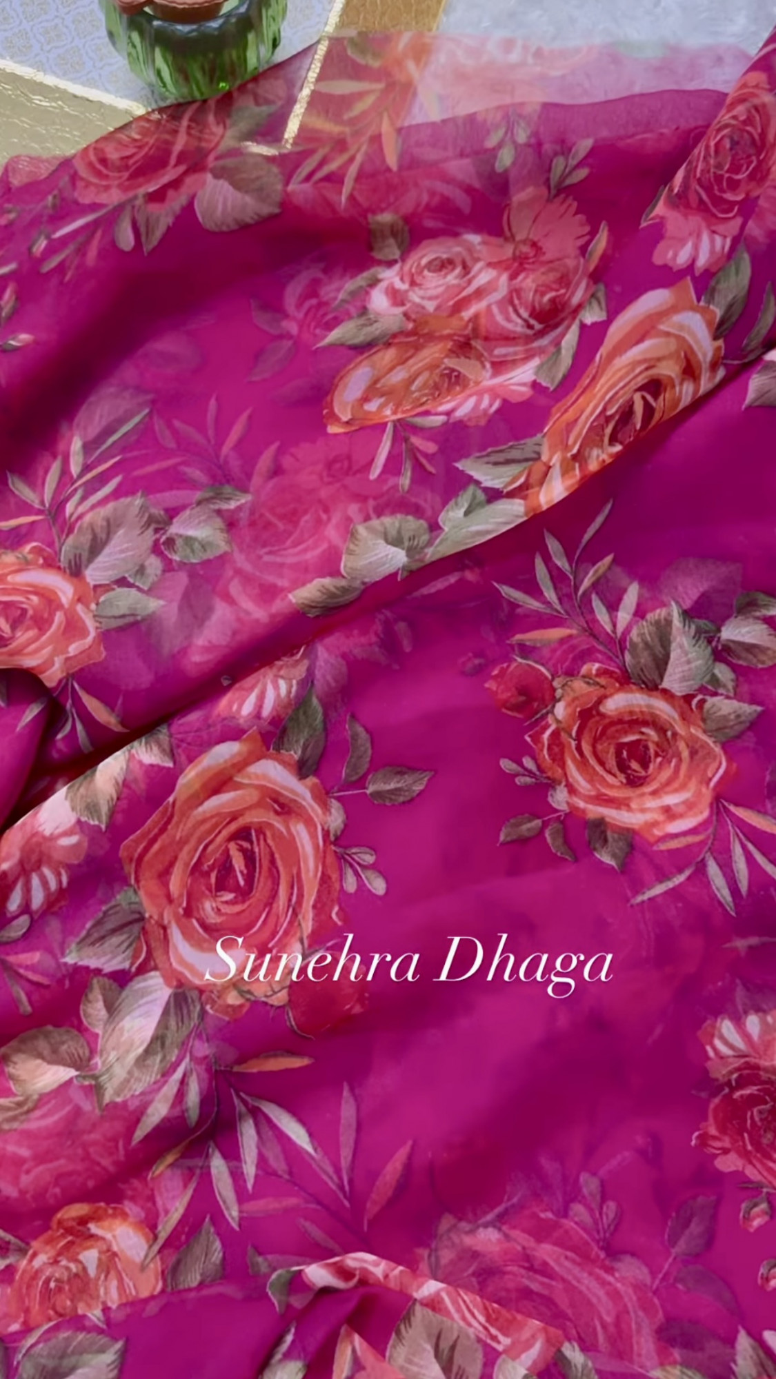 GULABNAMA- Rani Pink Floral Georgette Saree