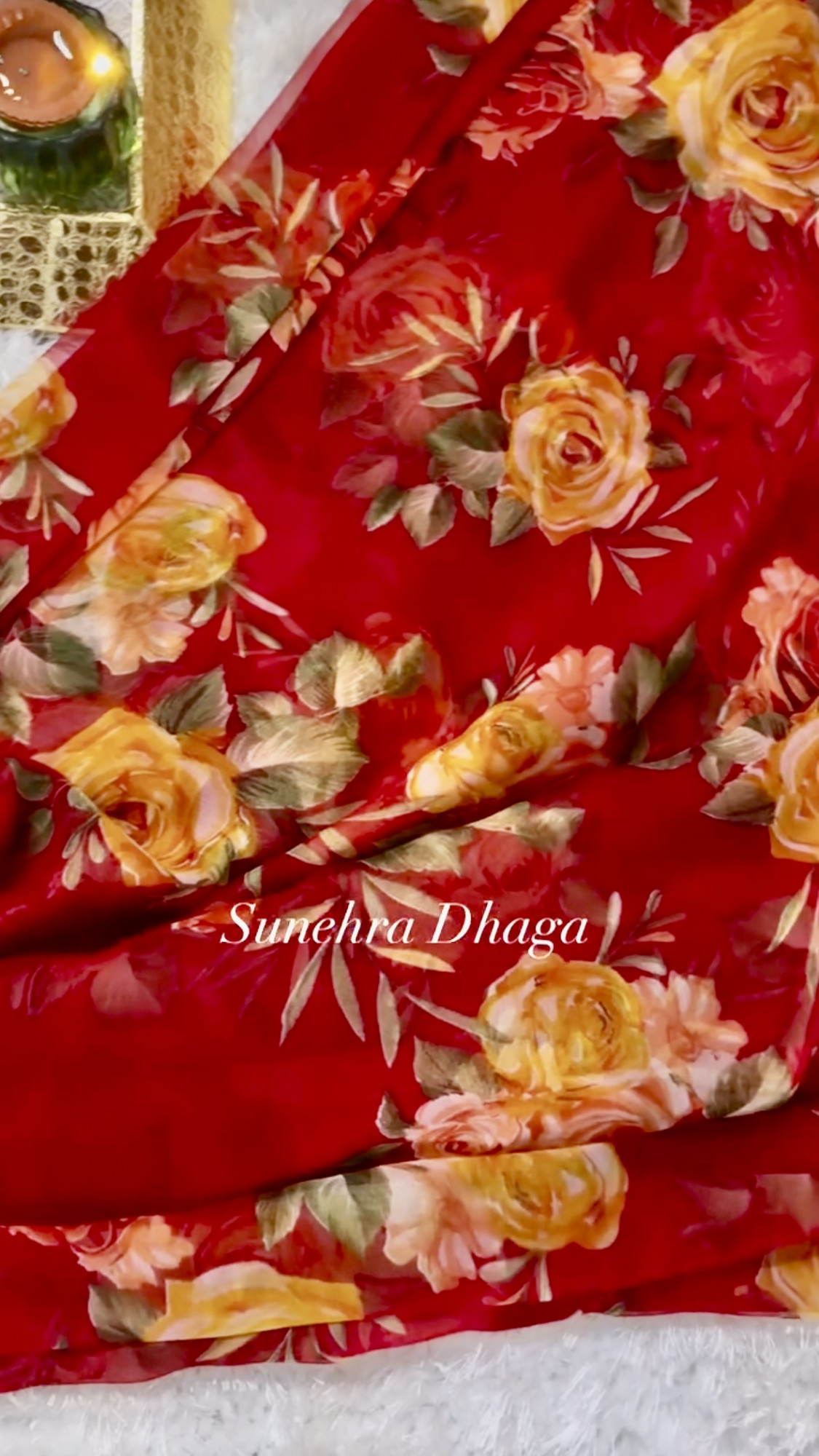 SURKHBAHAR Red Floral Georgette Saree