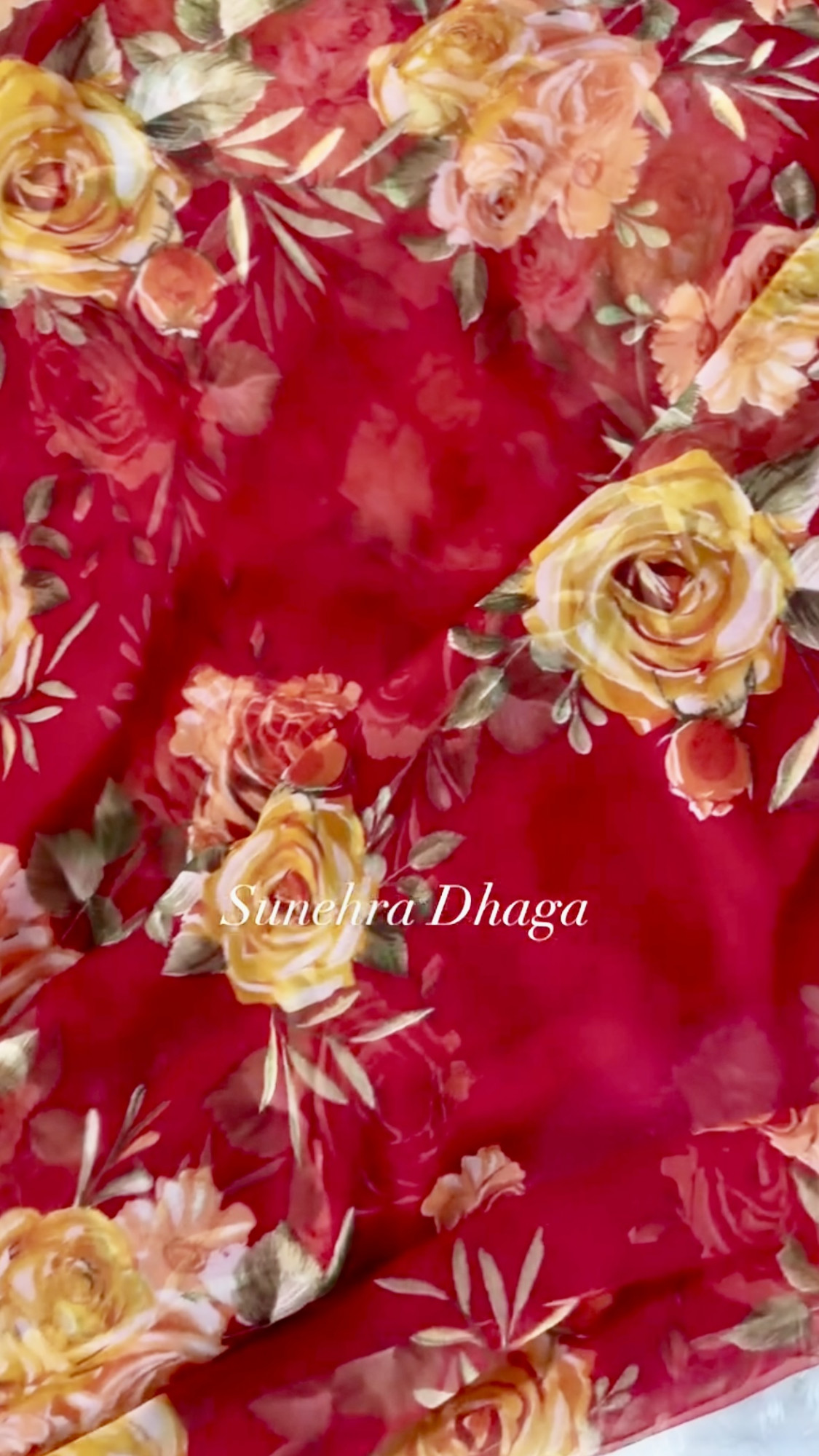 SURKHBAHAR Red Floral Georgette Saree