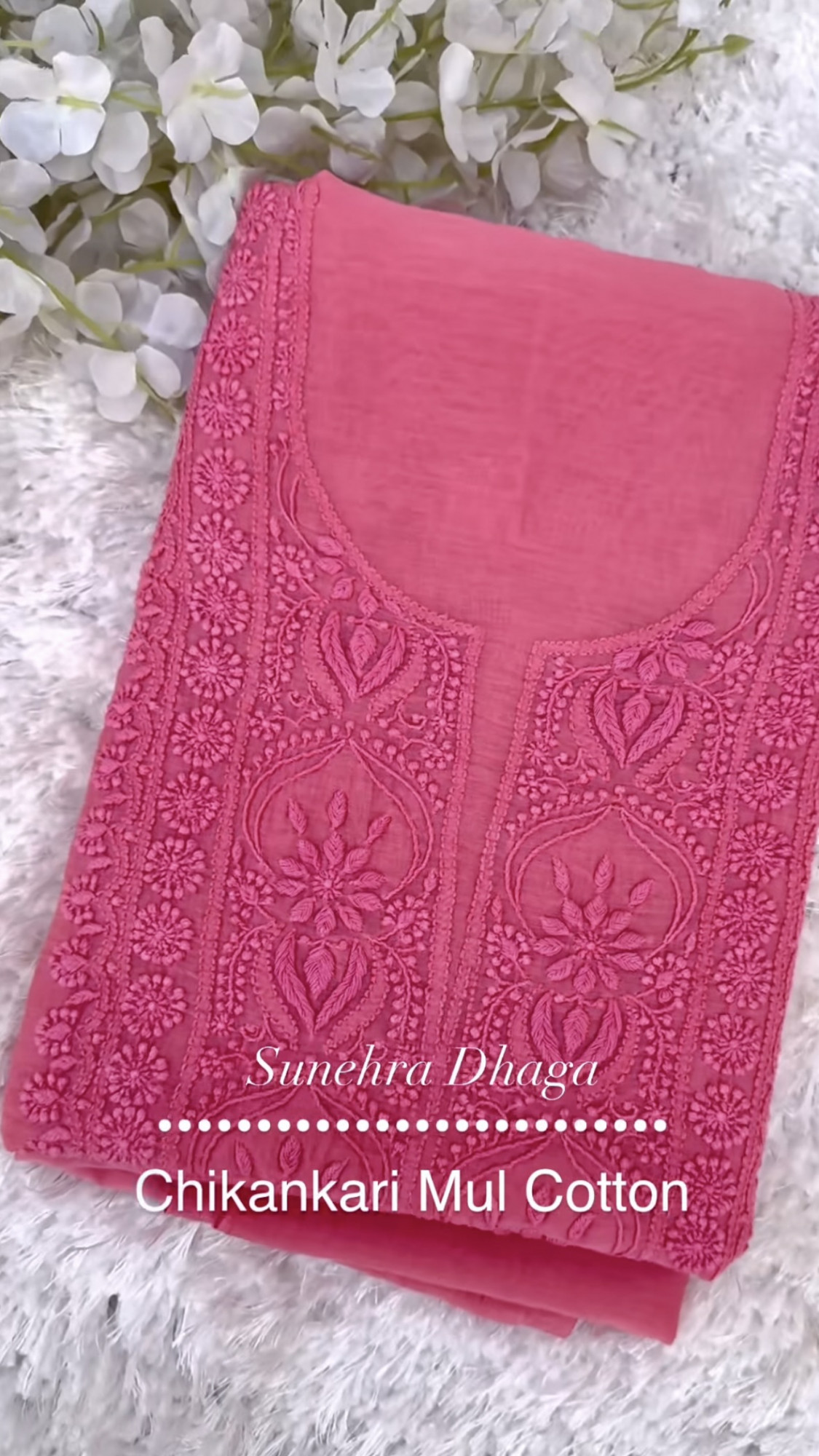 RANI RESHAM-Chikankari Unstitched Kurta Dupatta Mul Cotton Suit Set Fuschia Pink