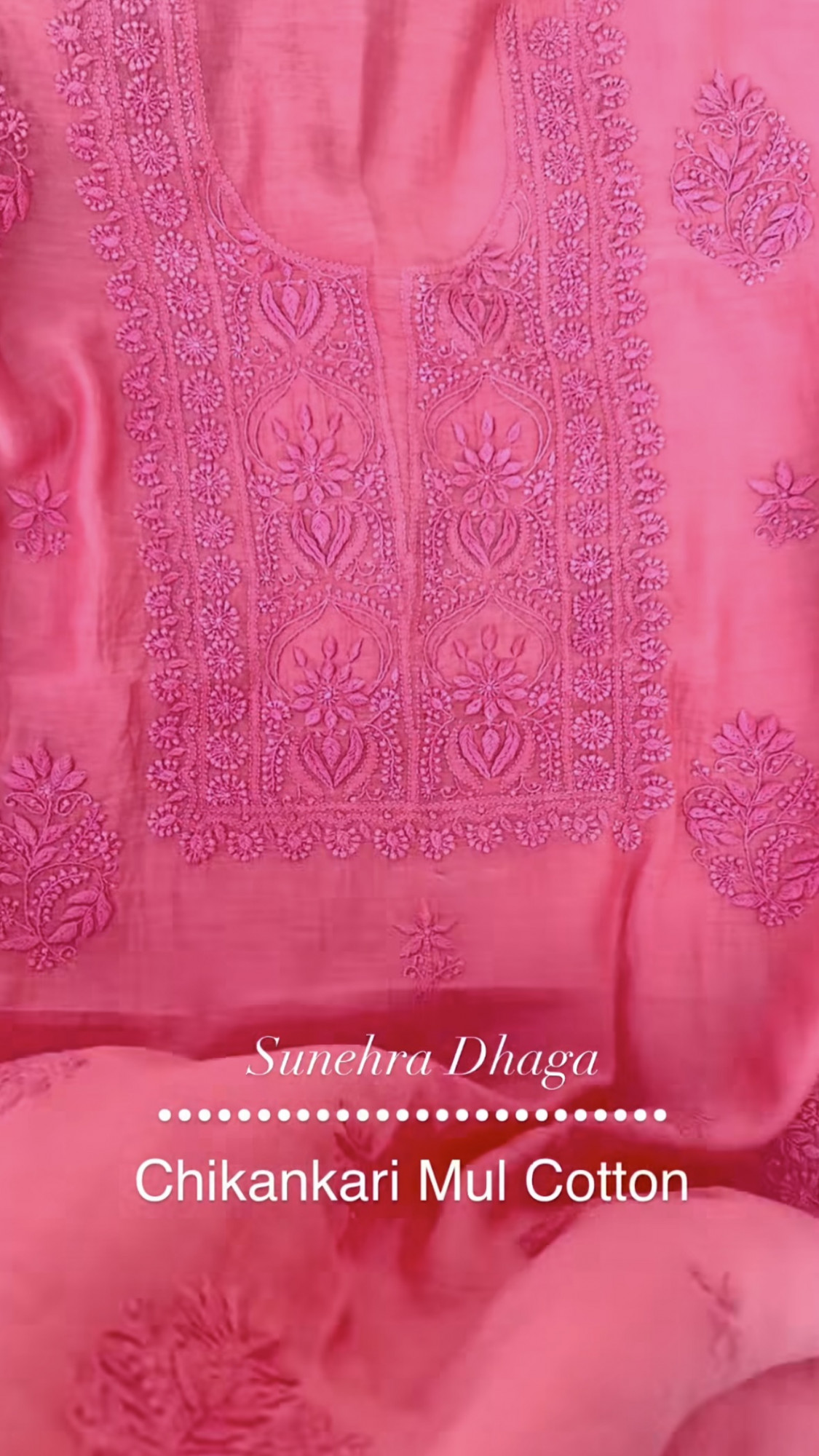 RANI RESHAM-Chikankari Unstitched Kurta Dupatta Mul Cotton Suit Set Fuschia Pink