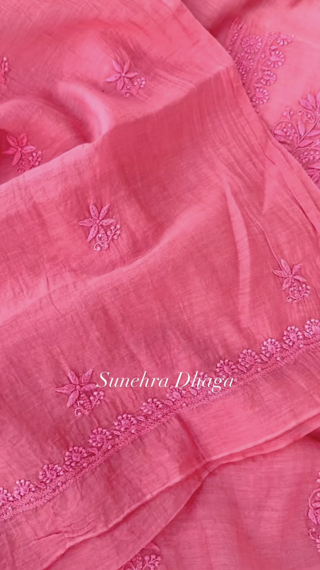 RANI RESHAM-Chikankari Unstitched Kurta Dupatta Mul Cotton Suit Set Fuschia Pink