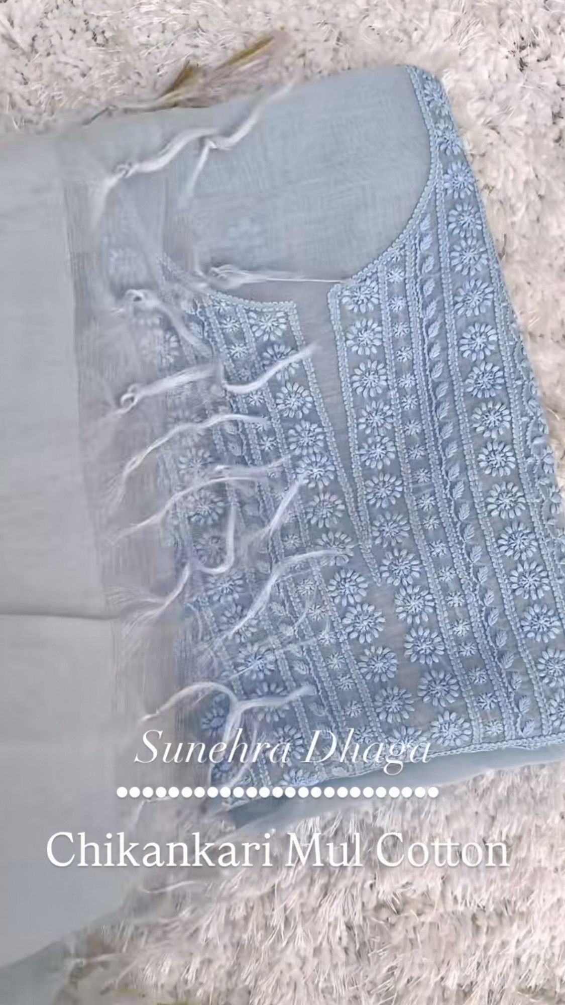 NEEL DHAGE Pure Chikankari Mul Cotton Unstitched Suit Set Powder Blue